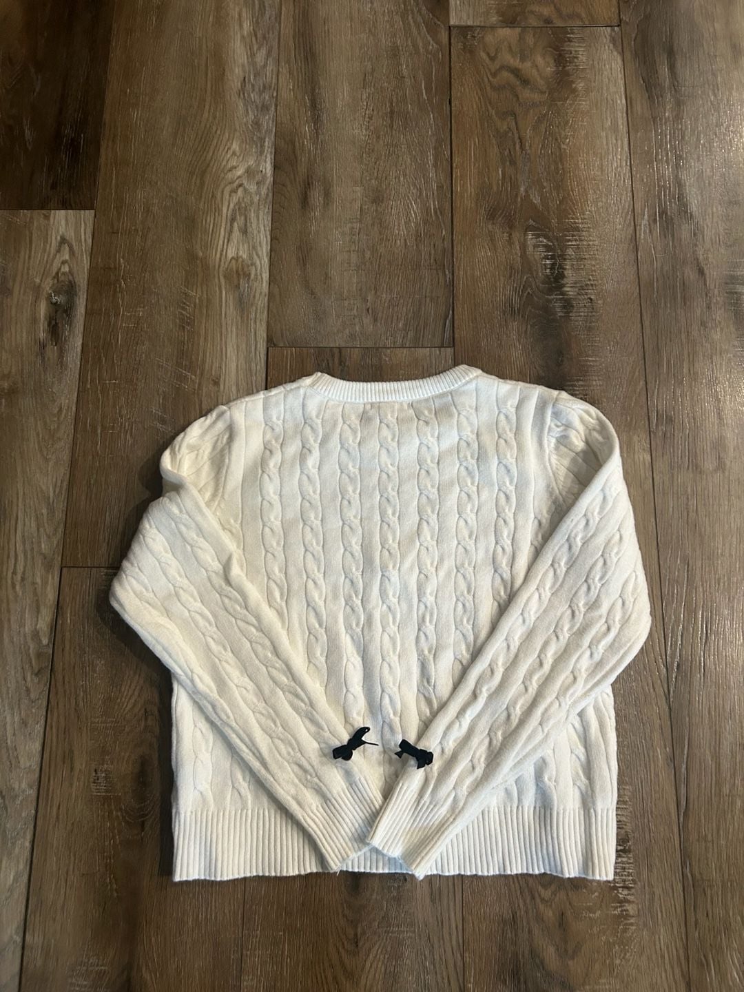 Orange Kiss Cable Knit Sweater Size L White Black Bows 8