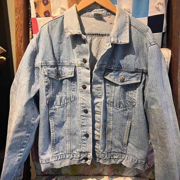 Vintage Georges Marciano Denim Jacket Size L Light Wash Distressed