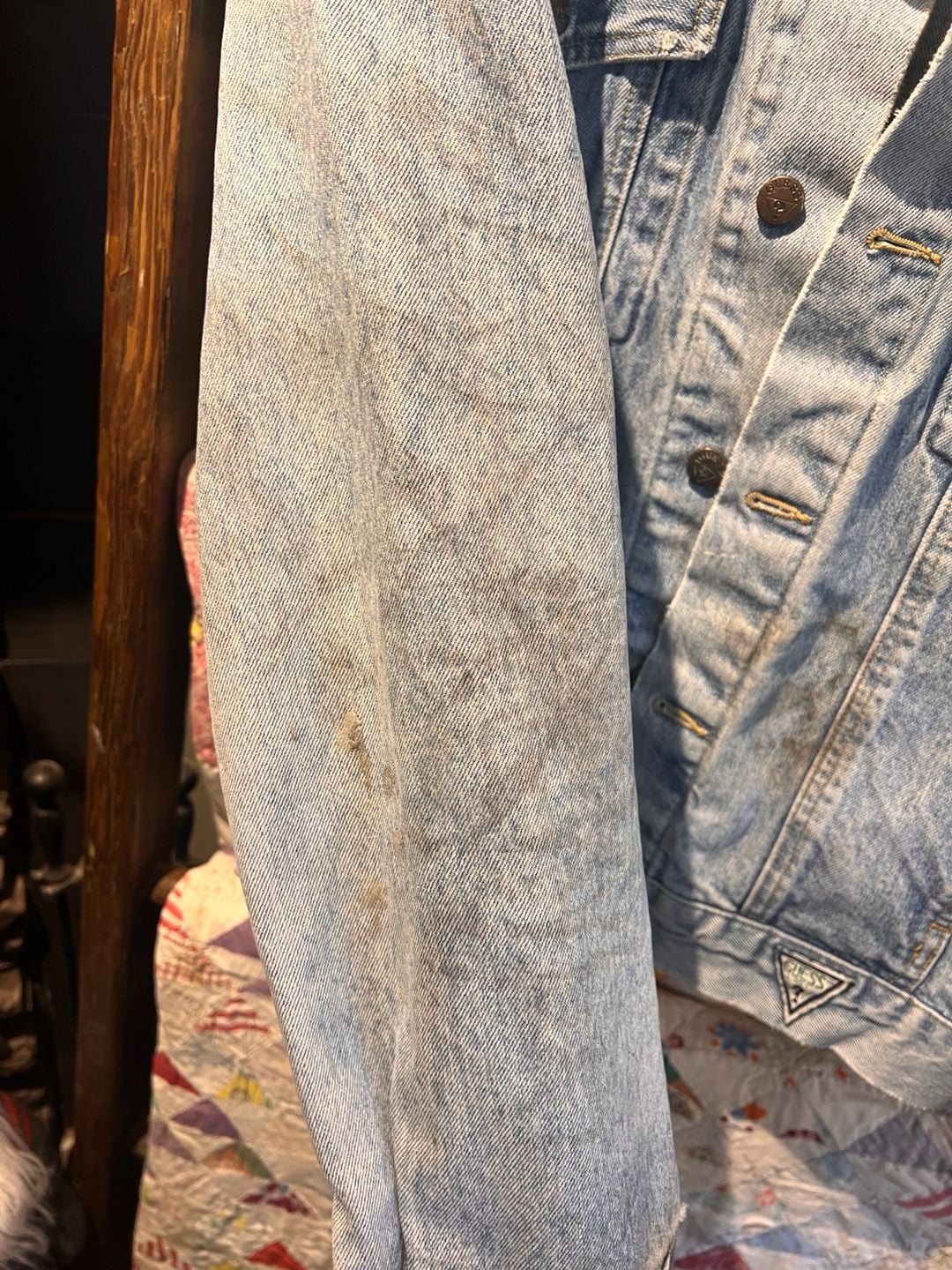 Vintage Georges Marciano Denim Jacket Size L Light Wash Distressed 7