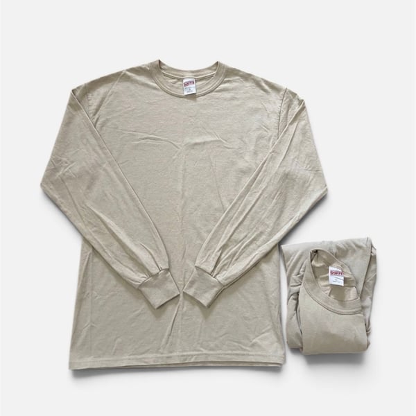 Bundle of (2) SOFFE Men's XL Long Sleeve T-Shirts Coyote Tan Cotton USA Made