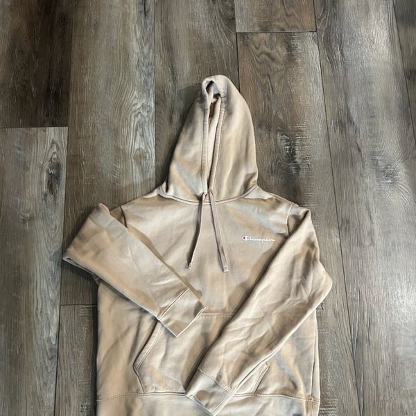 Champion Script Logo Hoodie Tan Beige