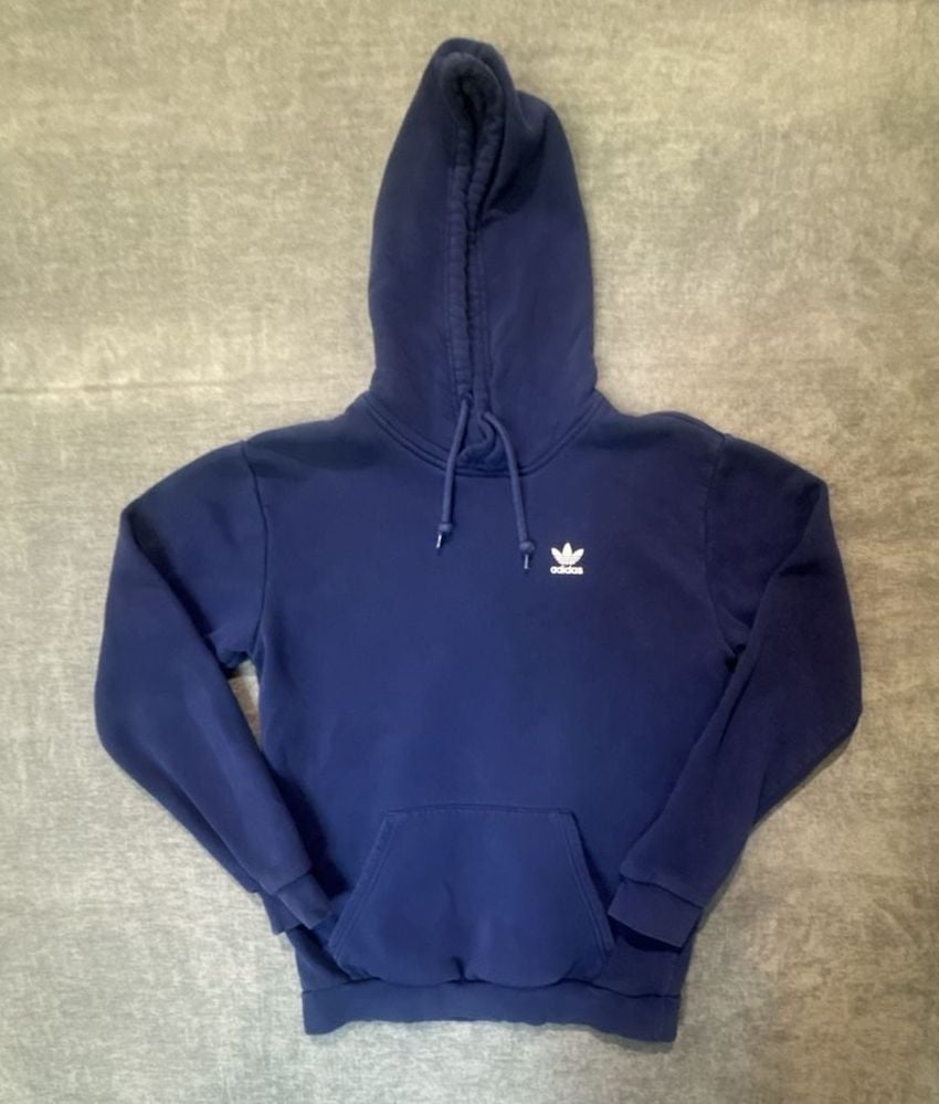 Adidas Trefoil Essentials Hoodie Size S Blue Primegreen Pullover 2
