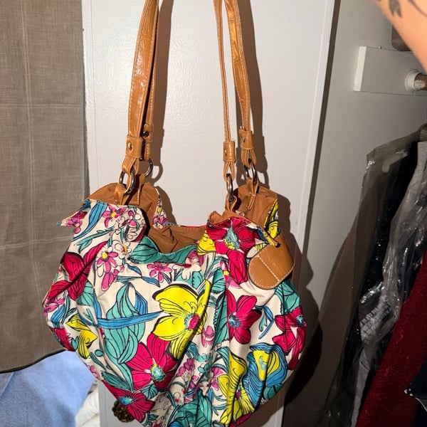 Tignanello Multi-color Floral Canvas Slouch Hobo Bag
