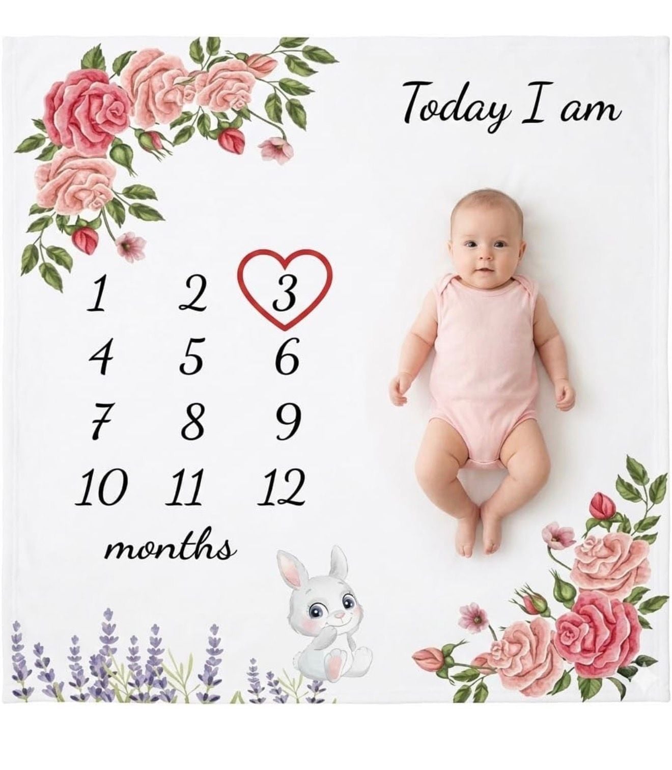 Msd Baby Milestone Blanket 32x40 White Floral 1