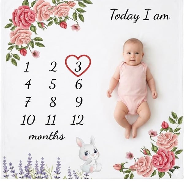 Msd Baby Milestone Blanket 32x40 White Floral