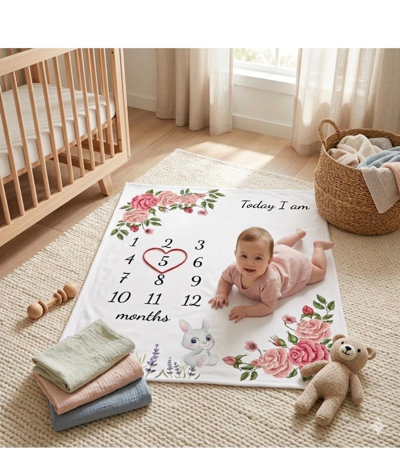 Msd Baby Milestone Blanket 32x40 White Floral 2