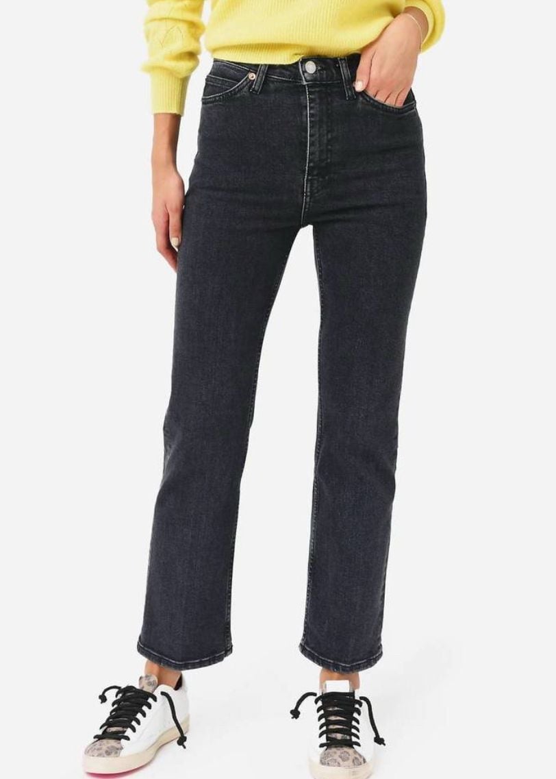 Re/Done 70s High Rise Stove Pipe Jean Size 28 Stoned Noir Black Straight Leg 2