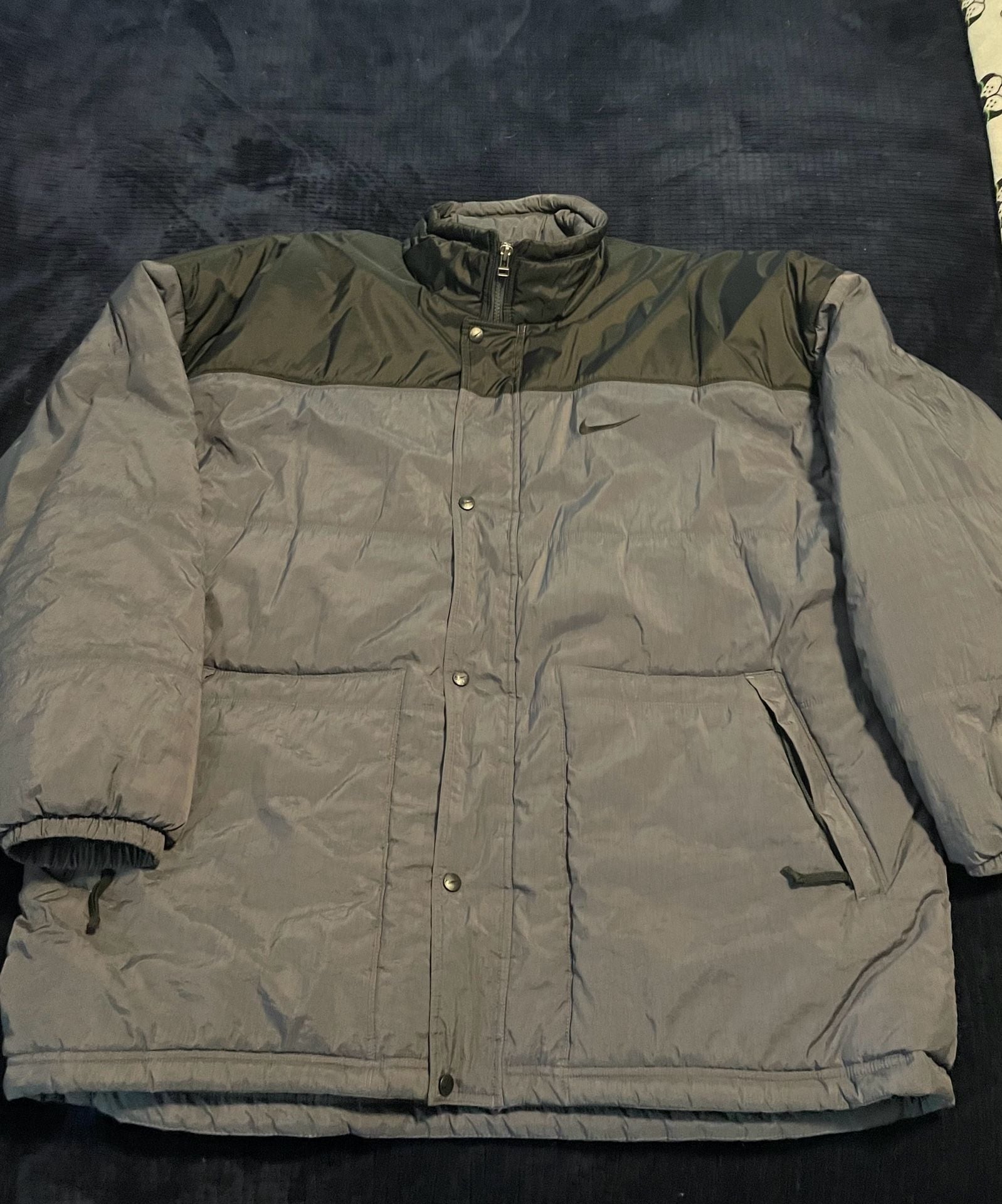 Nike Puffer Jacket Size XXL Vintage 90s Winter Coat Gray Black 3