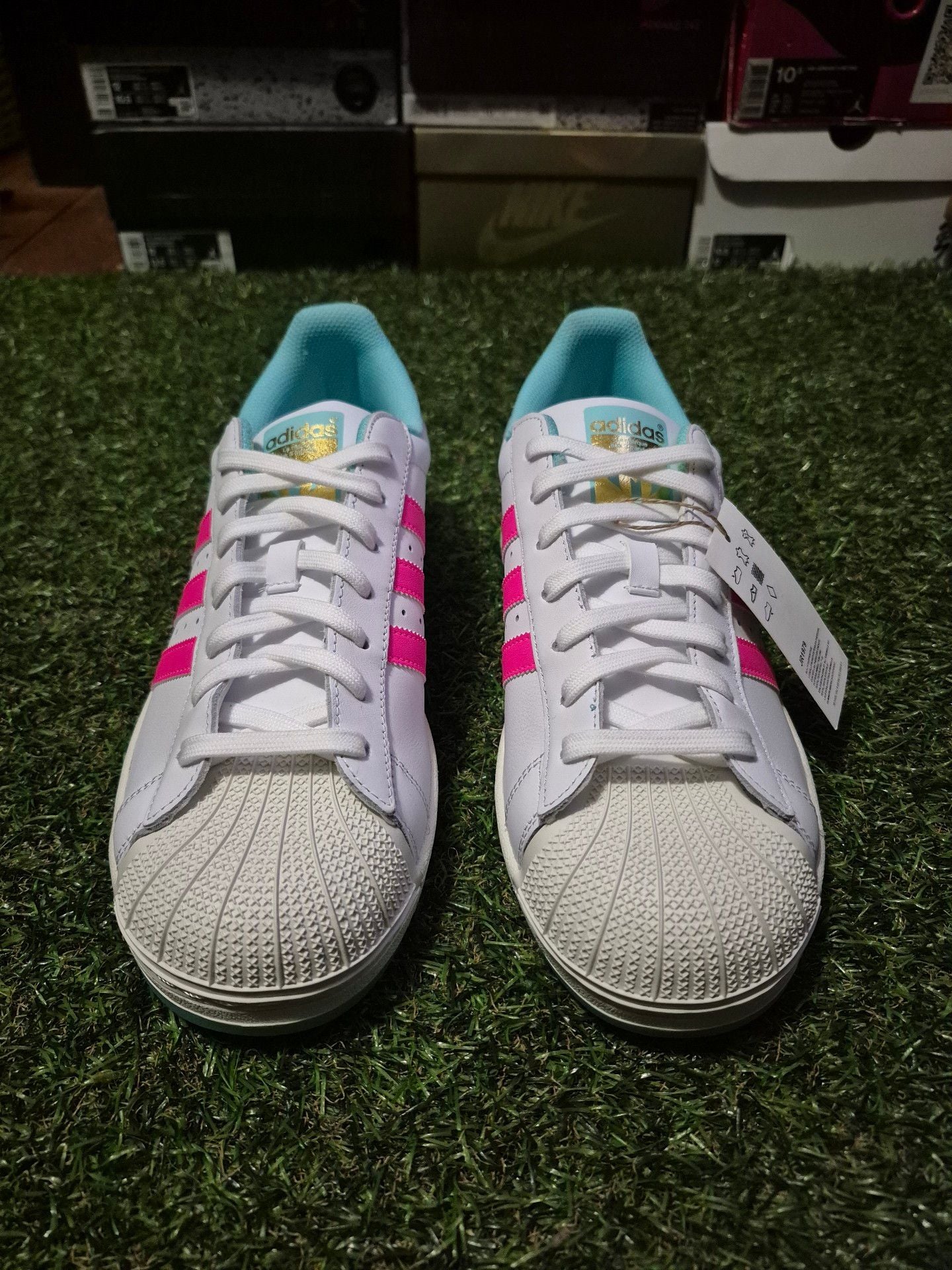 Adidas Superstar Messi Size 10.5 White Lucid Pink Flash Aqua 4