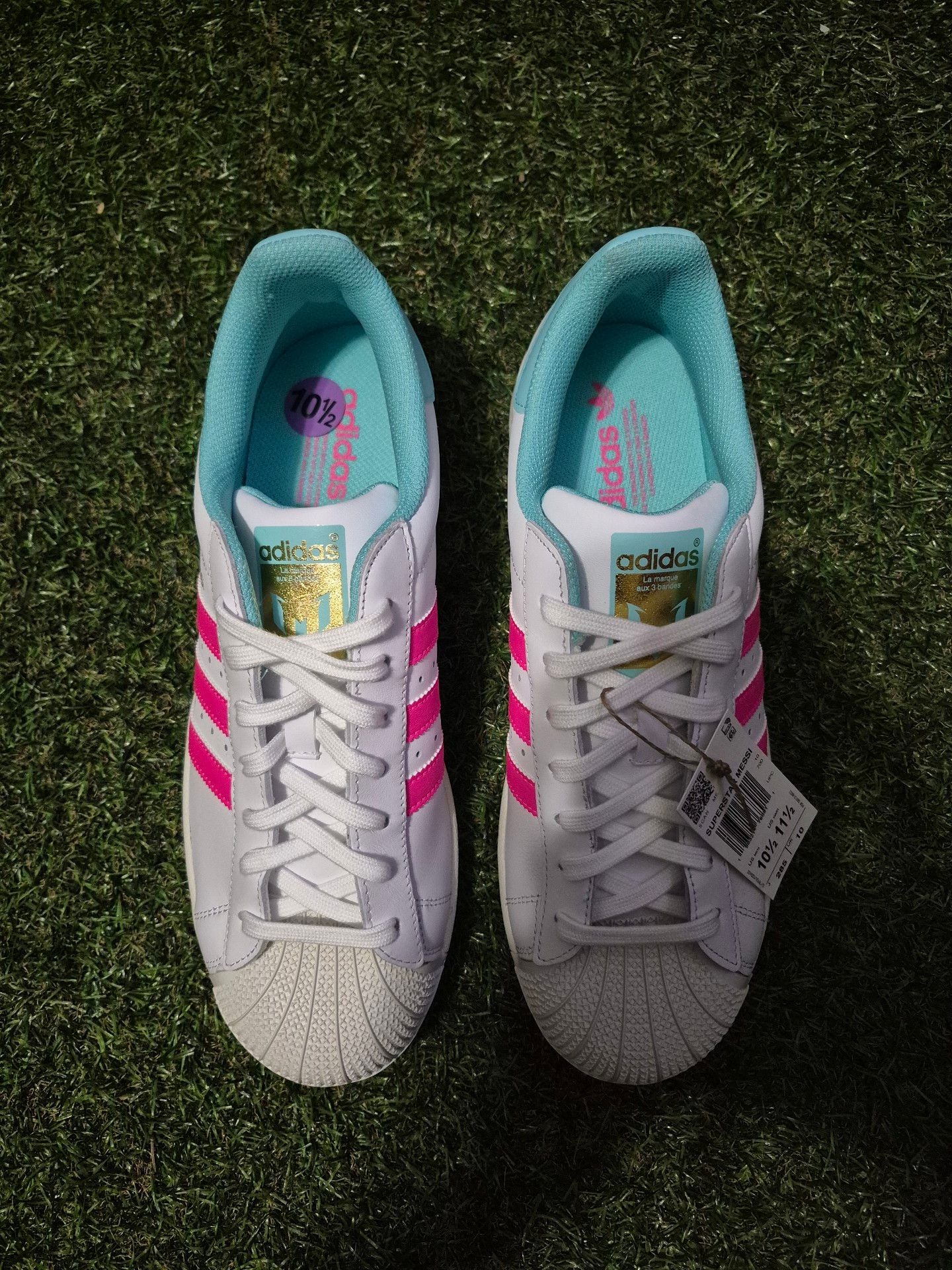 Adidas Superstar Messi Size 10.5 White Lucid Pink Flash Aqua 6