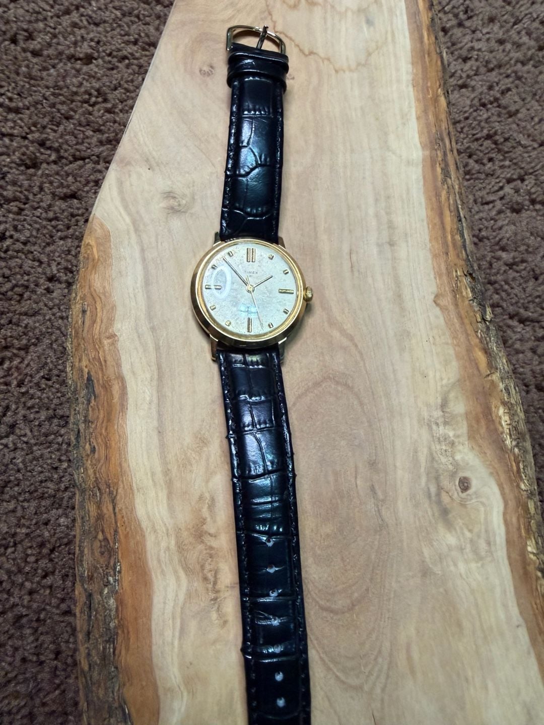 VINTAGE TIMEX 1968 21J AUTOMATIC MECHANICAL SELF-WIND MEN'S GOLDEN LEATHER WATCH 6