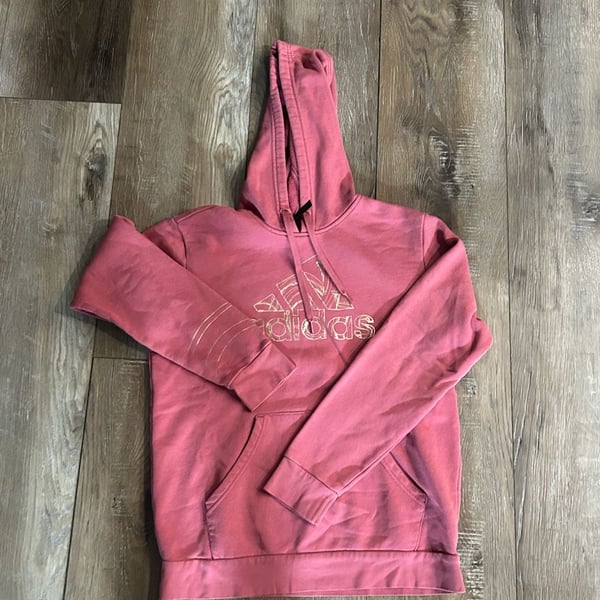 Adidas Hoodie Size M Pink Gold Logo Fleece Pullover