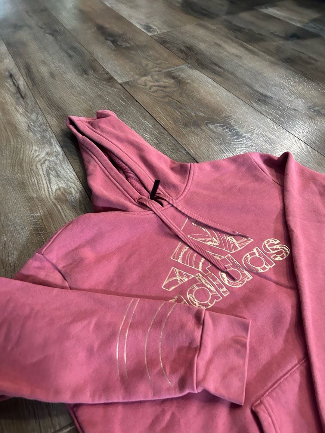 Adidas Hoodie Size M Pink Gold Logo Fleece Pullover 3