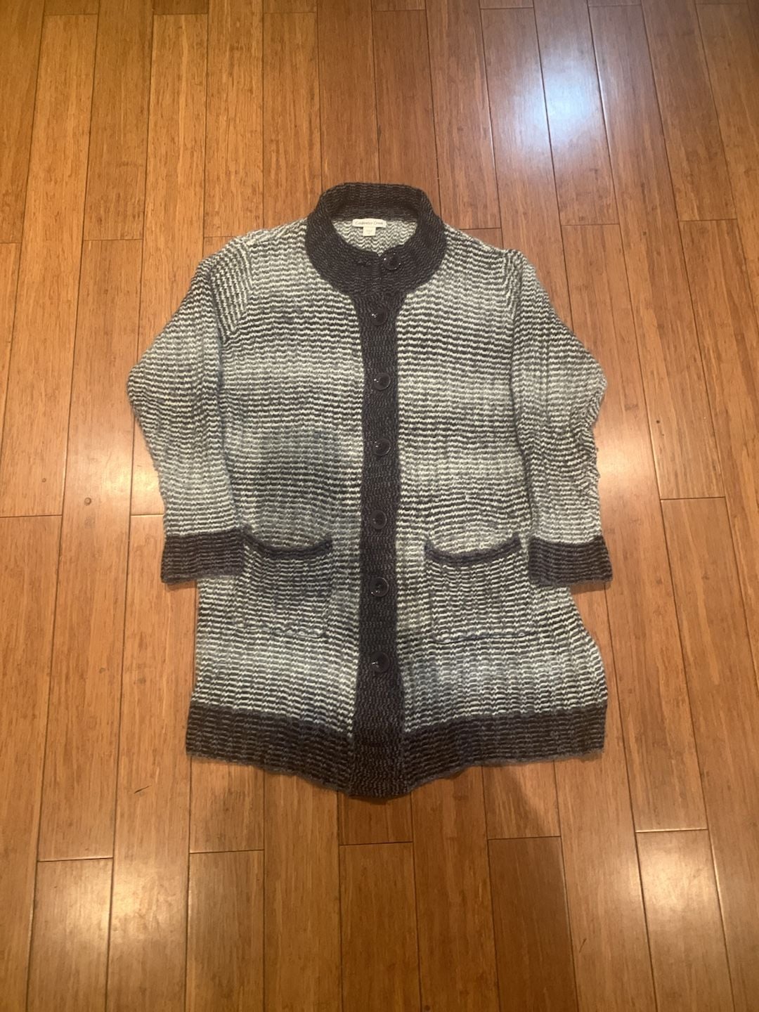 Coldwater Creek Long Cardigan Sweater Size M Grey White Knit 2
