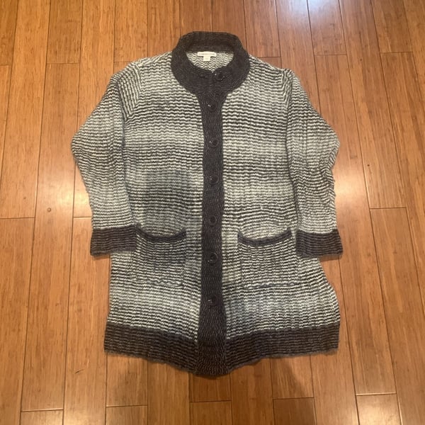 Coldwater Creek Long Cardigan Sweater Size M Grey White Knit