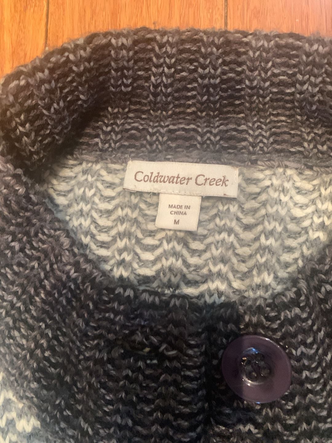 Coldwater Creek Long Cardigan Sweater Size M Grey White Knit 3
