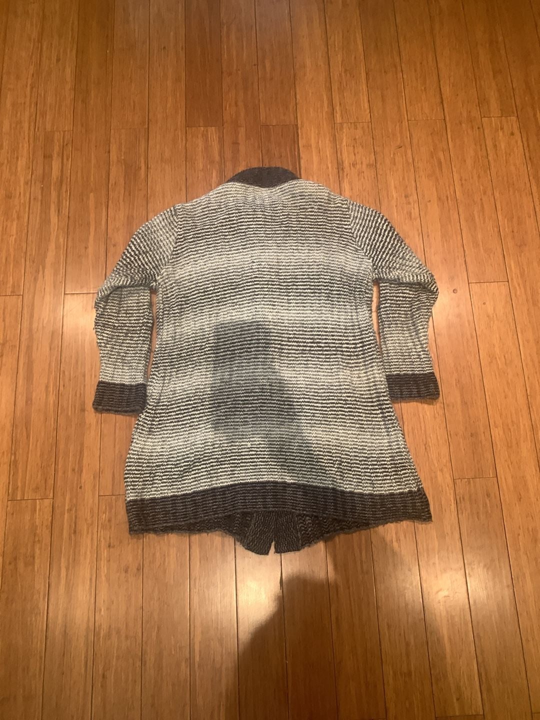 Coldwater Creek Long Cardigan Sweater Size M Grey White Knit 4