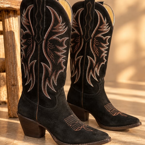 Idyllwind Miranda Lambert Black Suede Cowboy Boots 8B Western Embroidered