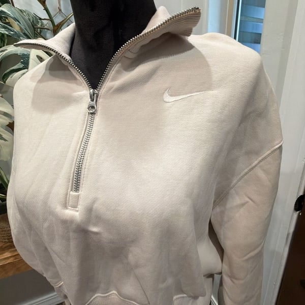 Nike Phoenix Fleece 1/4-Zip Cropped Sweatshirt Size S Beige