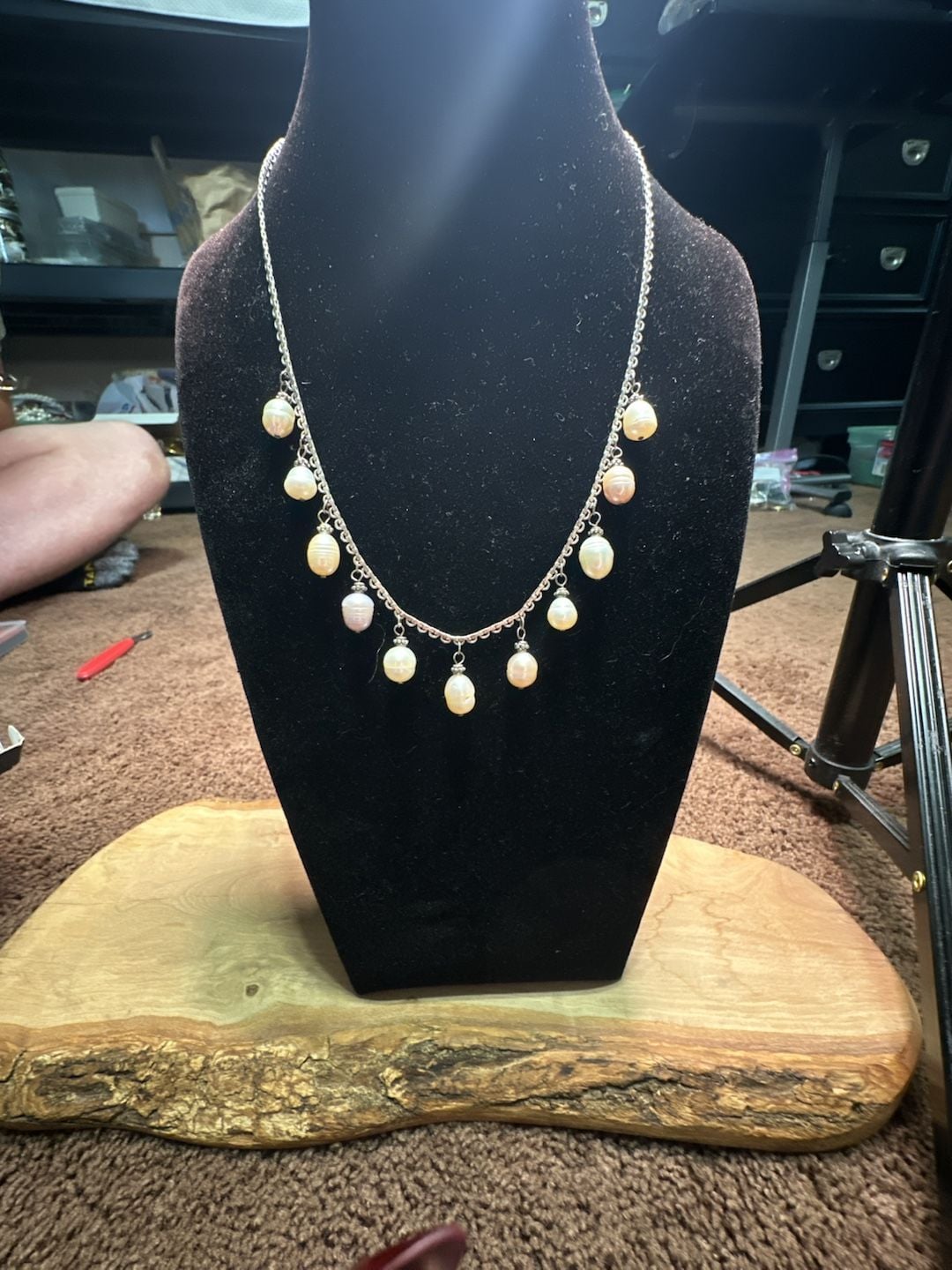 Freshwater Pearl Fringe Necklace Silver Chain Dangle Pearls 2