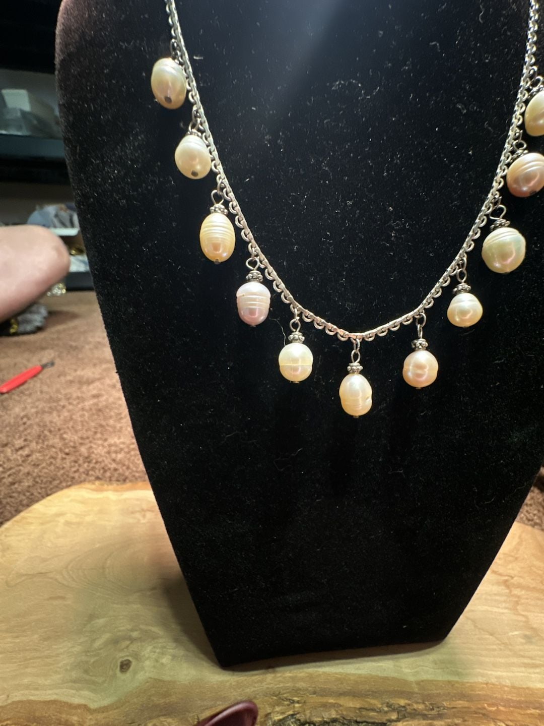 Freshwater Pearl Fringe Necklace Silver Chain Dangle Pearls 3