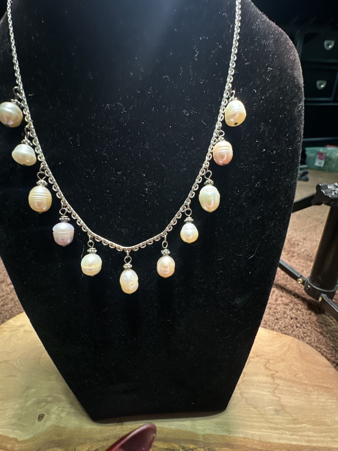 Freshwater Pearl Fringe Necklace Silver Chain Dangle Pearls 4