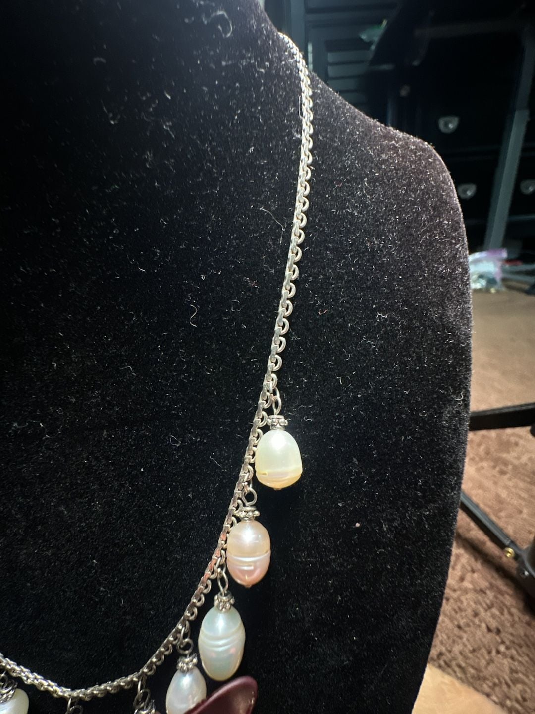 Freshwater Pearl Fringe Necklace Silver Chain Dangle Pearls 5