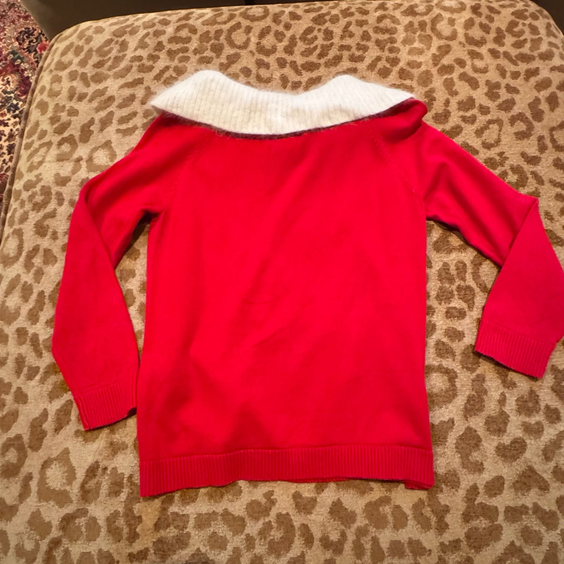 BEREK Christmas Sweater M Red Rhinestone Jeweled Ornaments Fur Collar 11