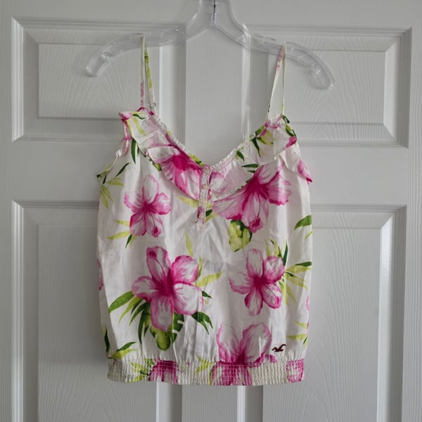 NWT Vintage Hollister Y2K Coquette Hibiscus Floral Ruffle Camisole Top Size M