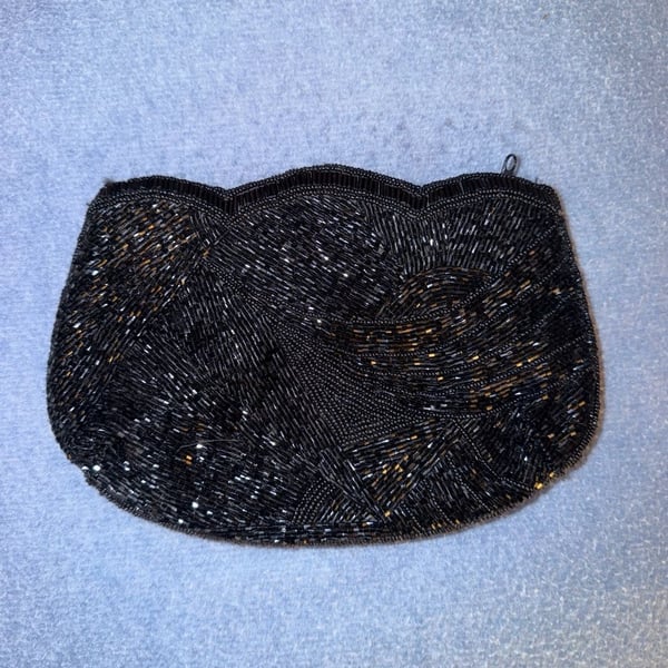 Vintage Beaded Evening Clutch Purse Black Handbag