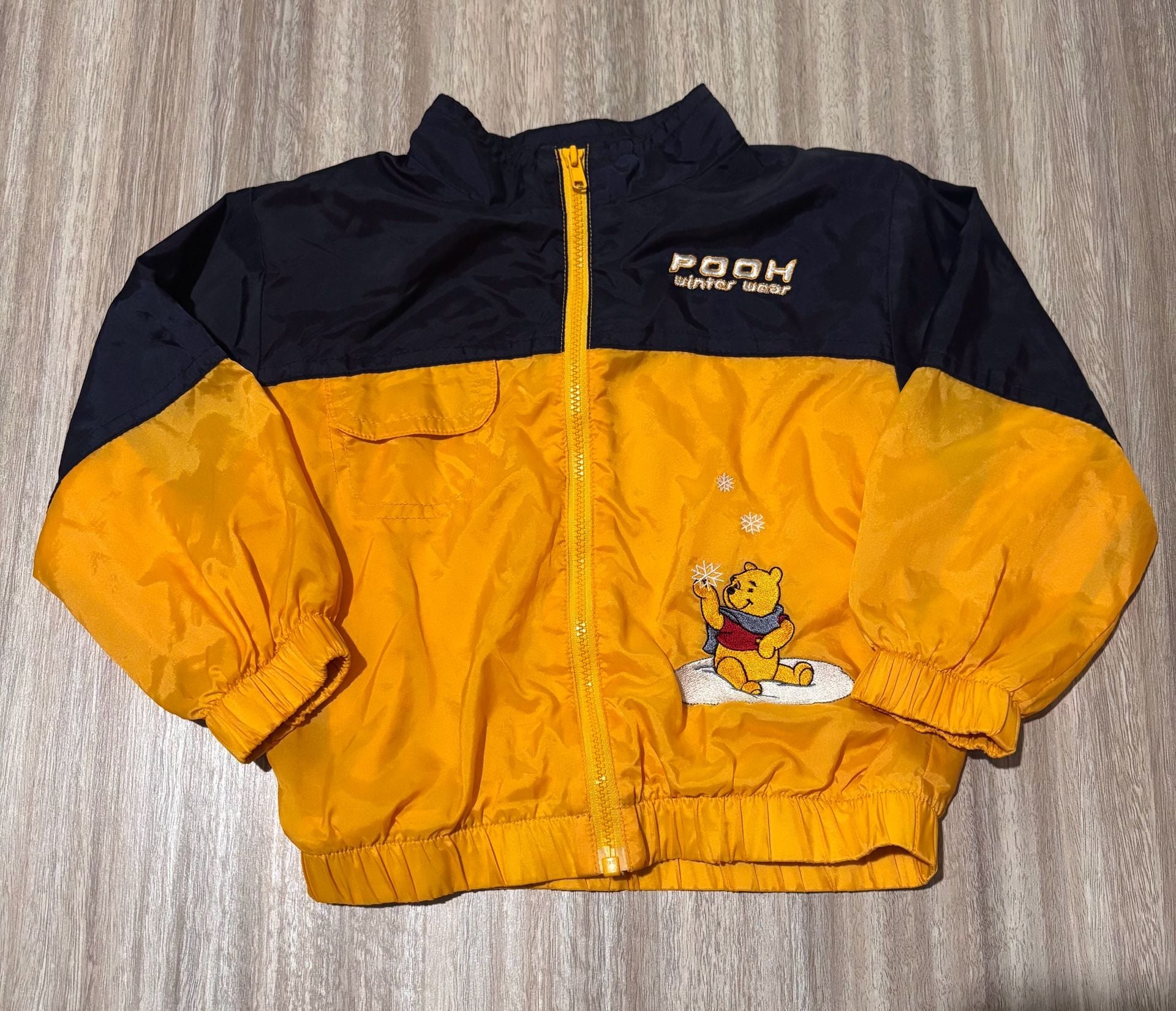 Vintage 90s Disney Winnie The Pooh Yellow Navy Windbreaker Jacket 24M 1