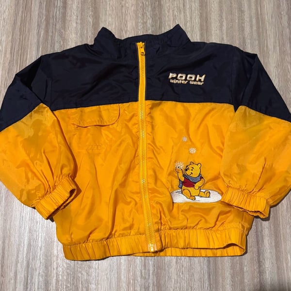 Vintage 90s Disney Winnie The Pooh Yellow Navy Windbreaker Jacket 24M