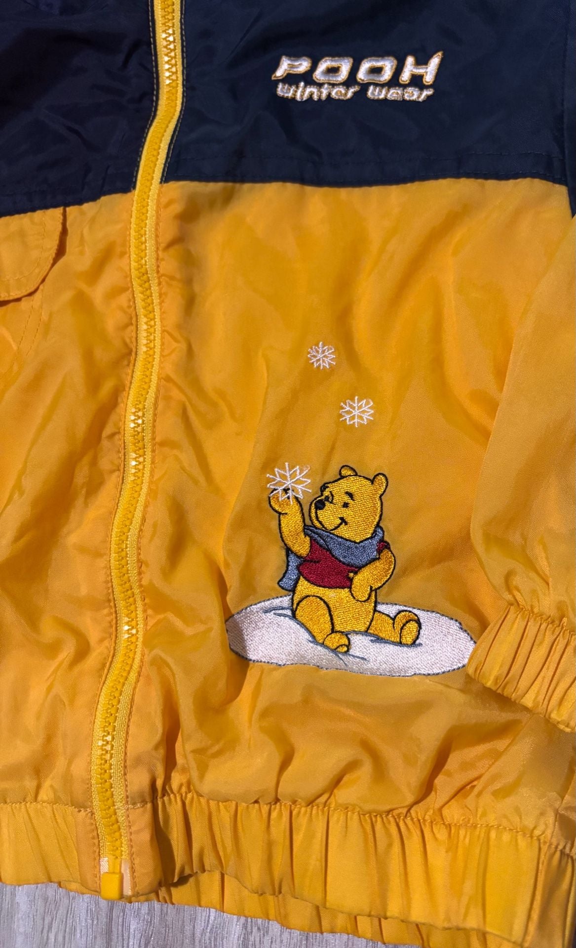 Vintage 90s Disney Winnie The Pooh Yellow Navy Windbreaker Jacket 24M 3