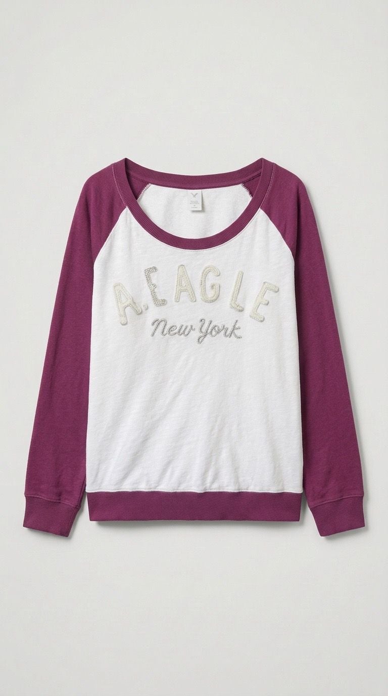 Y2K American Eagle Sweatshirt Size M New York Raglan Pullover Purple 2