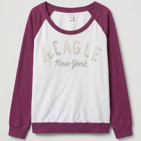Y2K American Eagle Sweatshirt Size M New York Raglan Pullover Purple