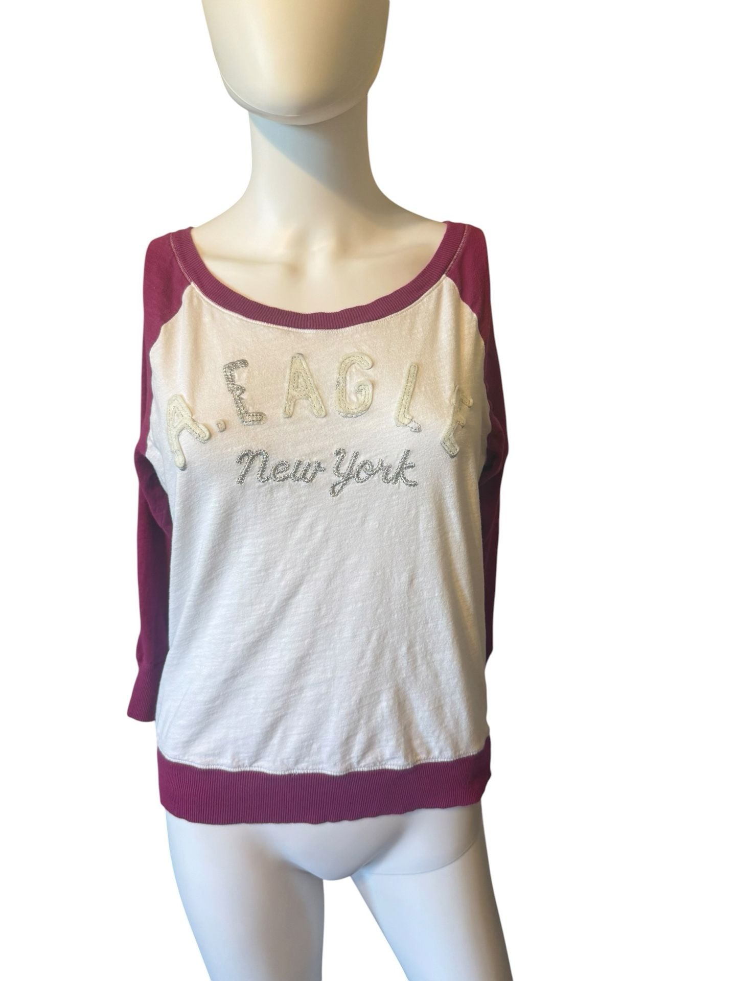 Y2K American Eagle Sweatshirt Size M New York Raglan Pullover Purple 3