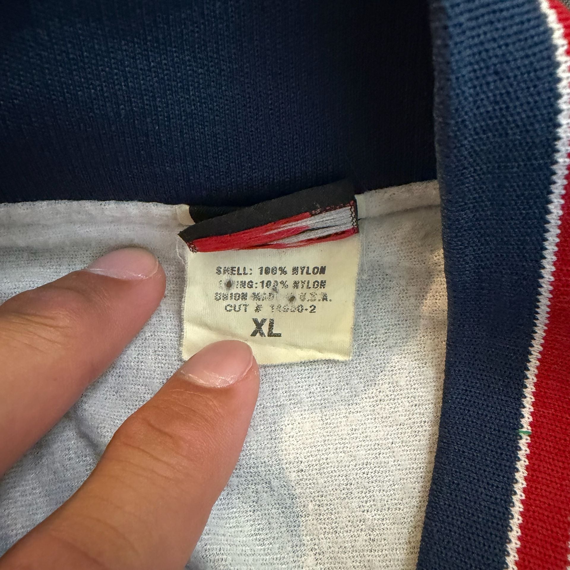 Vintage USA American Eagle Satin Bomber Jacket Red White Blue XL Made USA 7
