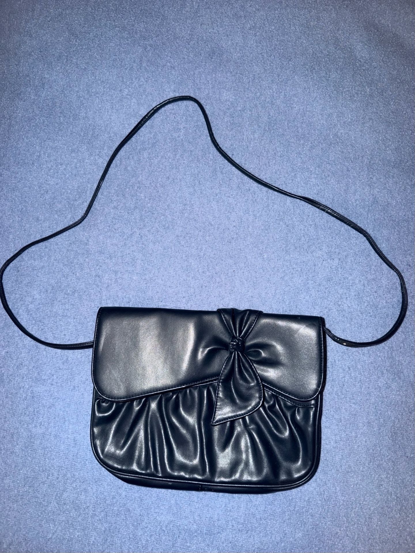 Vintage Black Faux Leather Crossbody Bag with Bow Detail 1