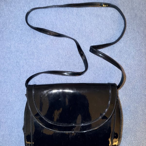 Vintage Black Patent Leather Shoulder Bag Flap Clutch