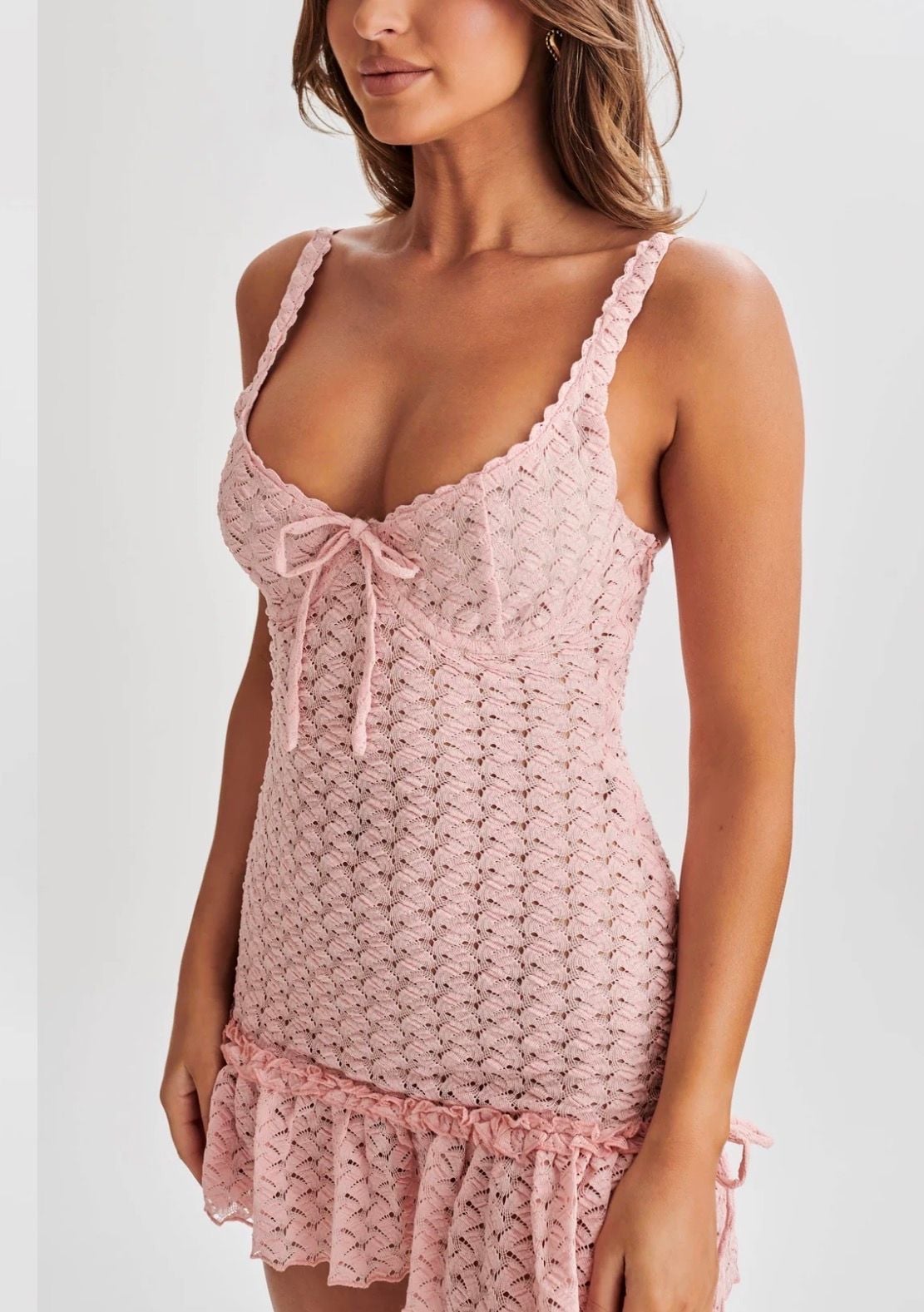Meshki Marietta Cupped Lace Mini Dress Size XS Pink Barbiecore Barbie Coquette Ballerina 3