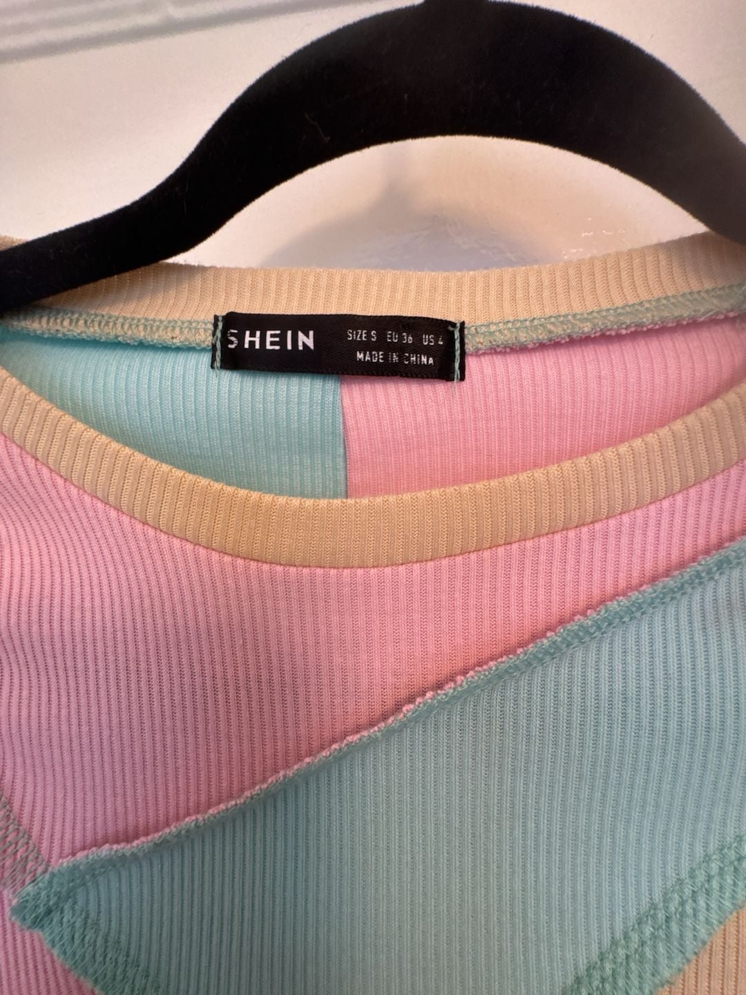 Shein Patchwork Crop Top Size S Long Sleeve Exposed Seam Patchwork Pastel Streerwear 3