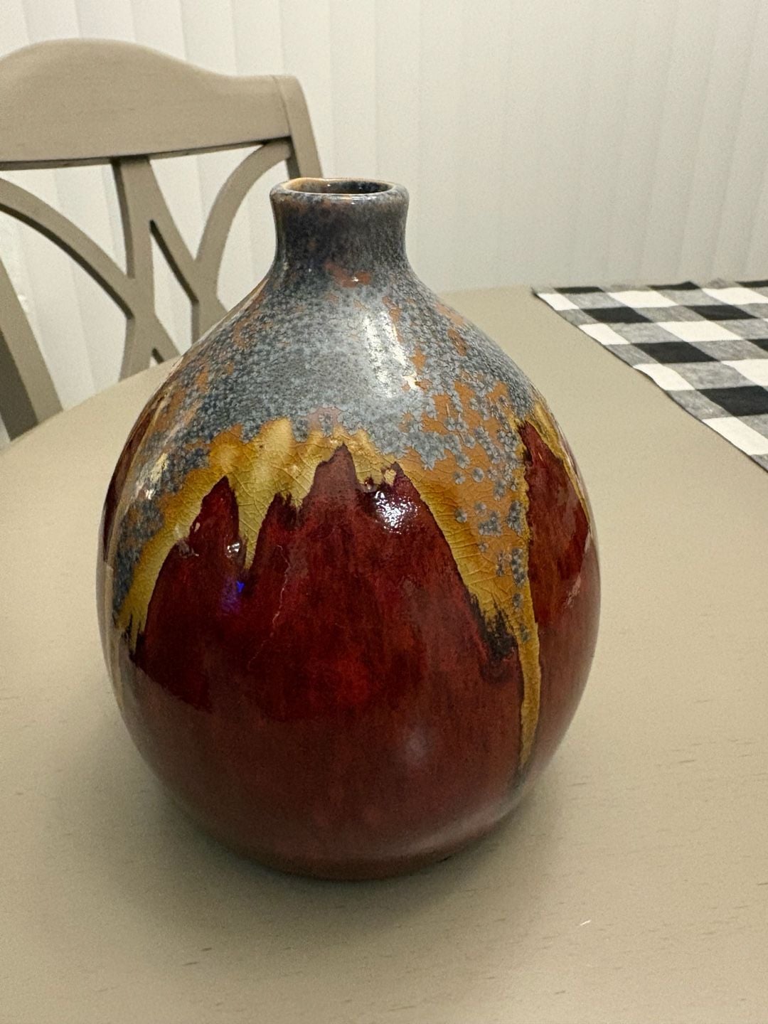 Studio Art Pottery Drip Glaze Ceramic Vase Red Blue Earth Tone 1
