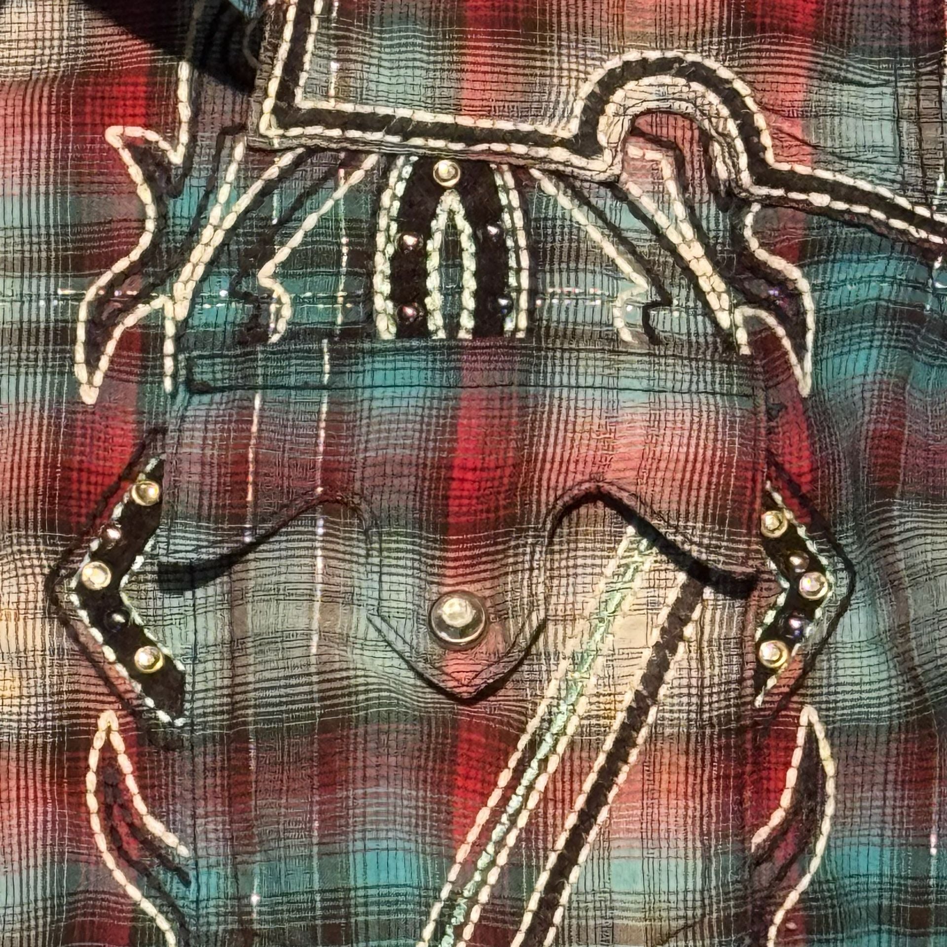 Rock 47 by Wrangler Womens L Plaid Rhinestone Embroidered Pearl Snap Western 7