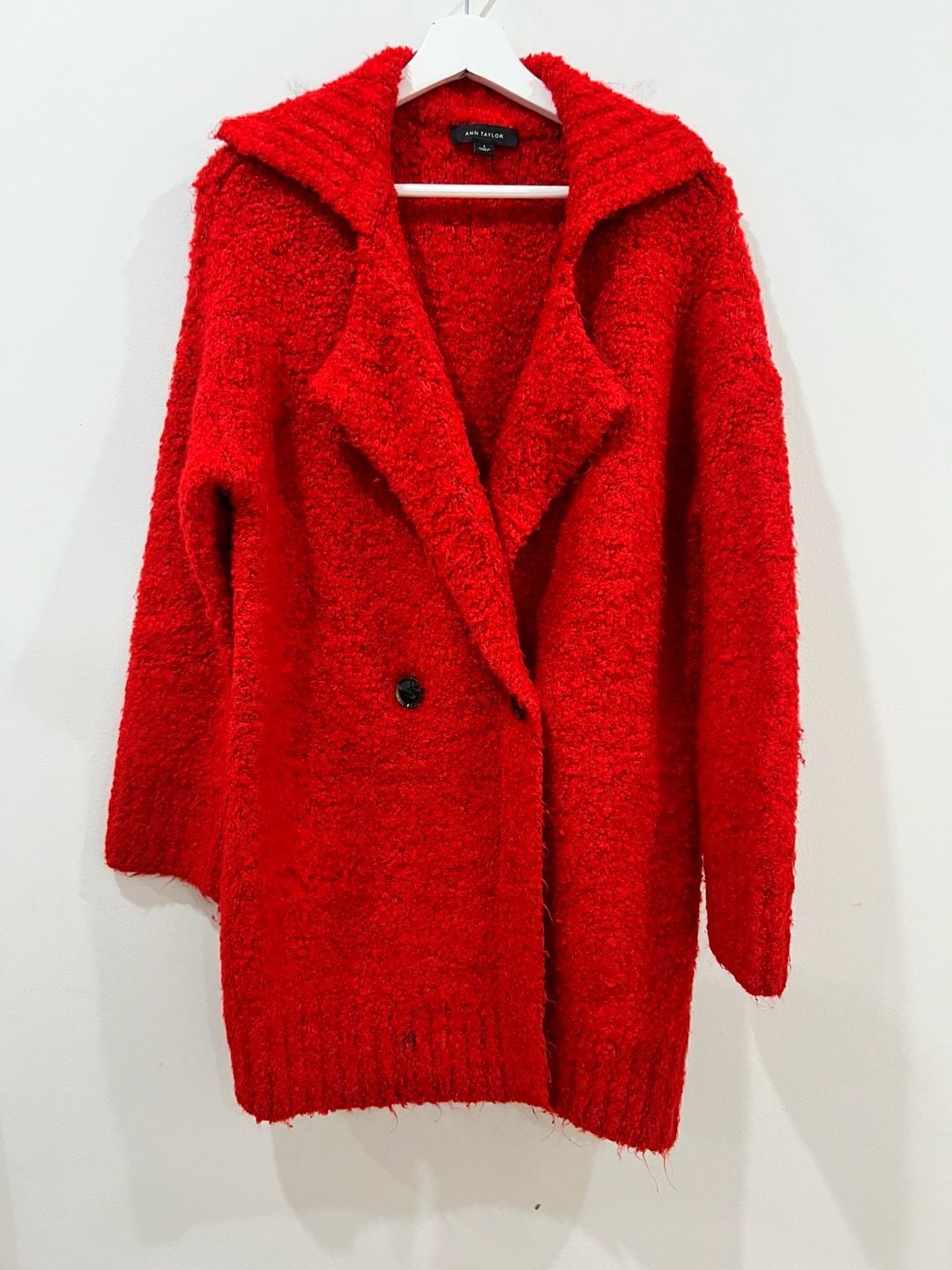 Ann Taylor Boucle Double Breasted Coatigan Size S Red Sweater Jacket 2