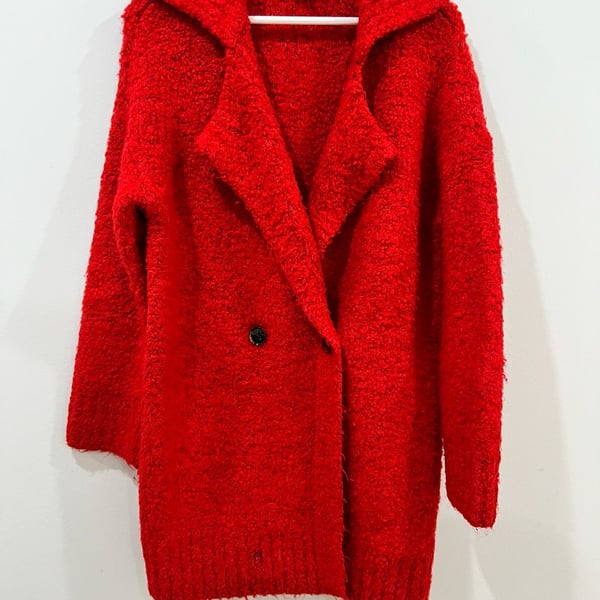 Ann Taylor Boucle Double Breasted Coatigan Size S Red Sweater Jacket