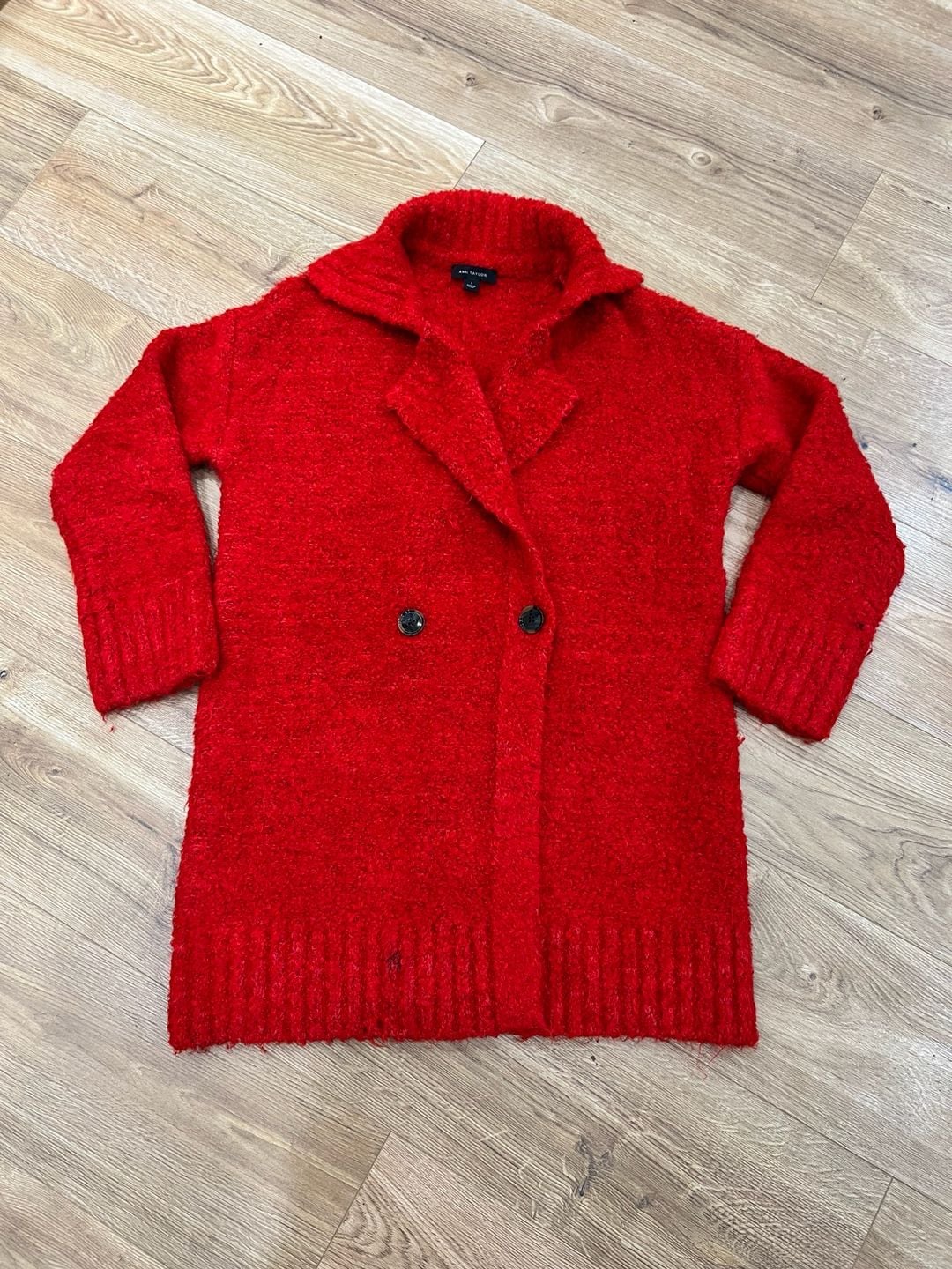 Ann Taylor Boucle Double Breasted Coatigan Size S Red Sweater Jacket 3
