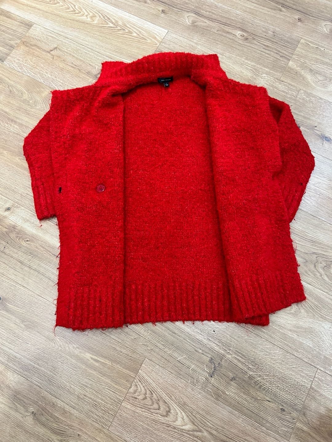 Ann Taylor Boucle Double Breasted Coatigan Size S Red Sweater Jacket 6