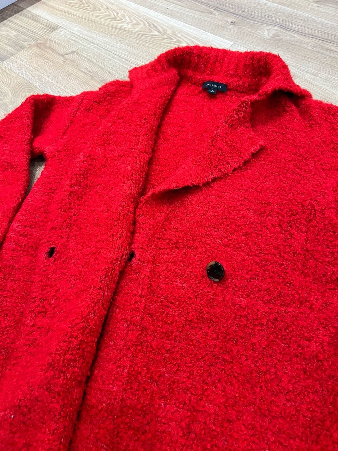 Ann Taylor Boucle Double Breasted Coatigan Size S Red Sweater Jacket 7
