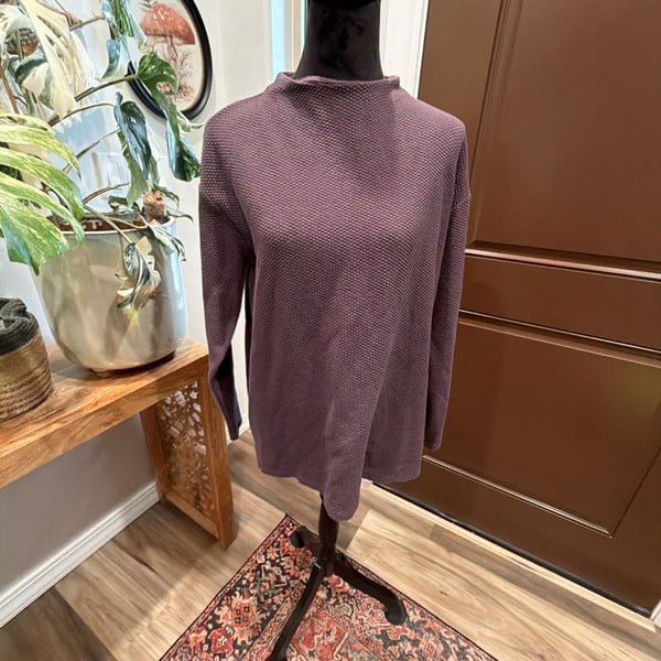 Lands' End Waffle Knit Mock Neck Top Size M/P 10-12 Purple Textured Pullover