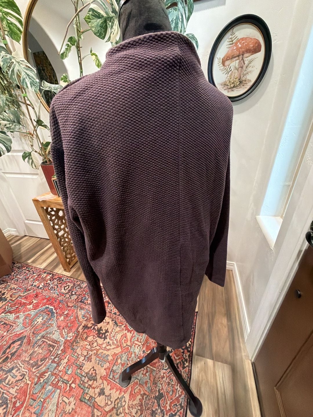 Lands' End Waffle Knit Mock Neck Top Size M/P 10-12 Purple Textured Pullover 5